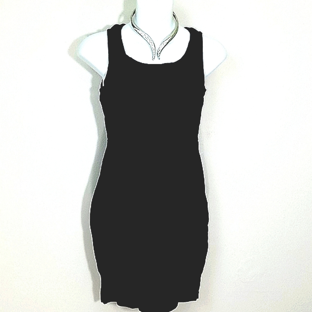 Dress bodycon Mini lattice back black stretch cocktail sleeveless Whimsigoth